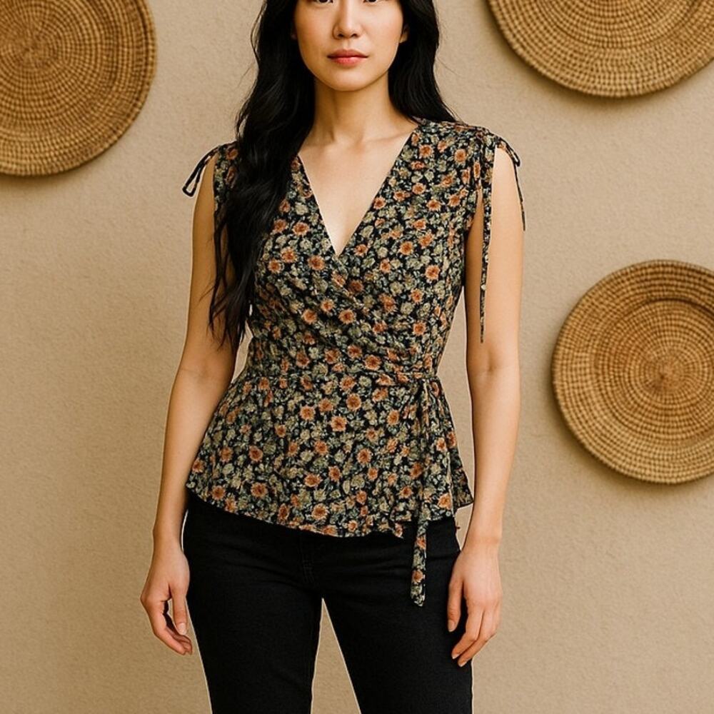 Vintage Y2K 2000s Candie's Brown Flower Floral Tie Cinched Belt Tank Top Medium